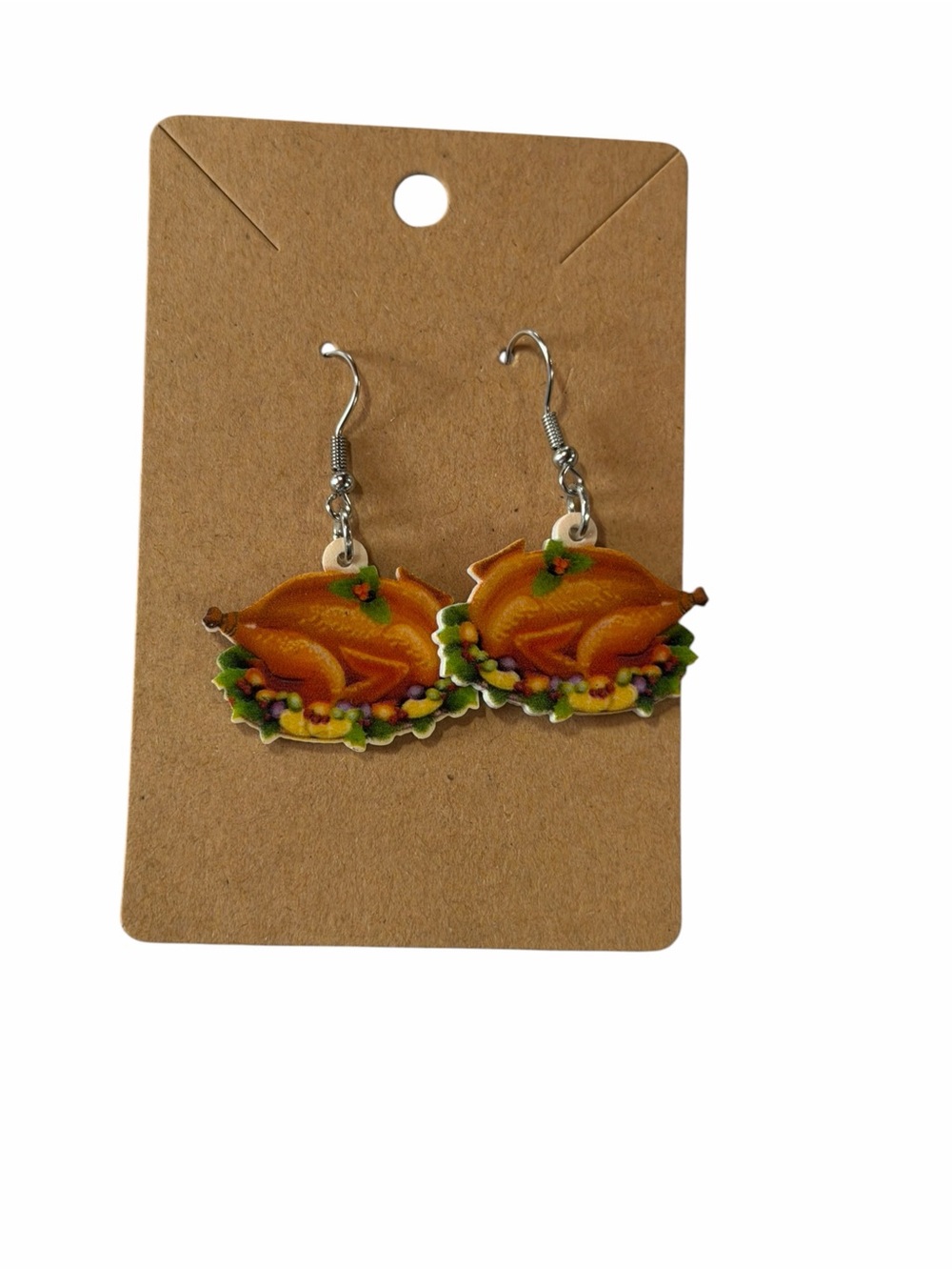 Festive Roasted Turkey Dangle Earrings - Orange